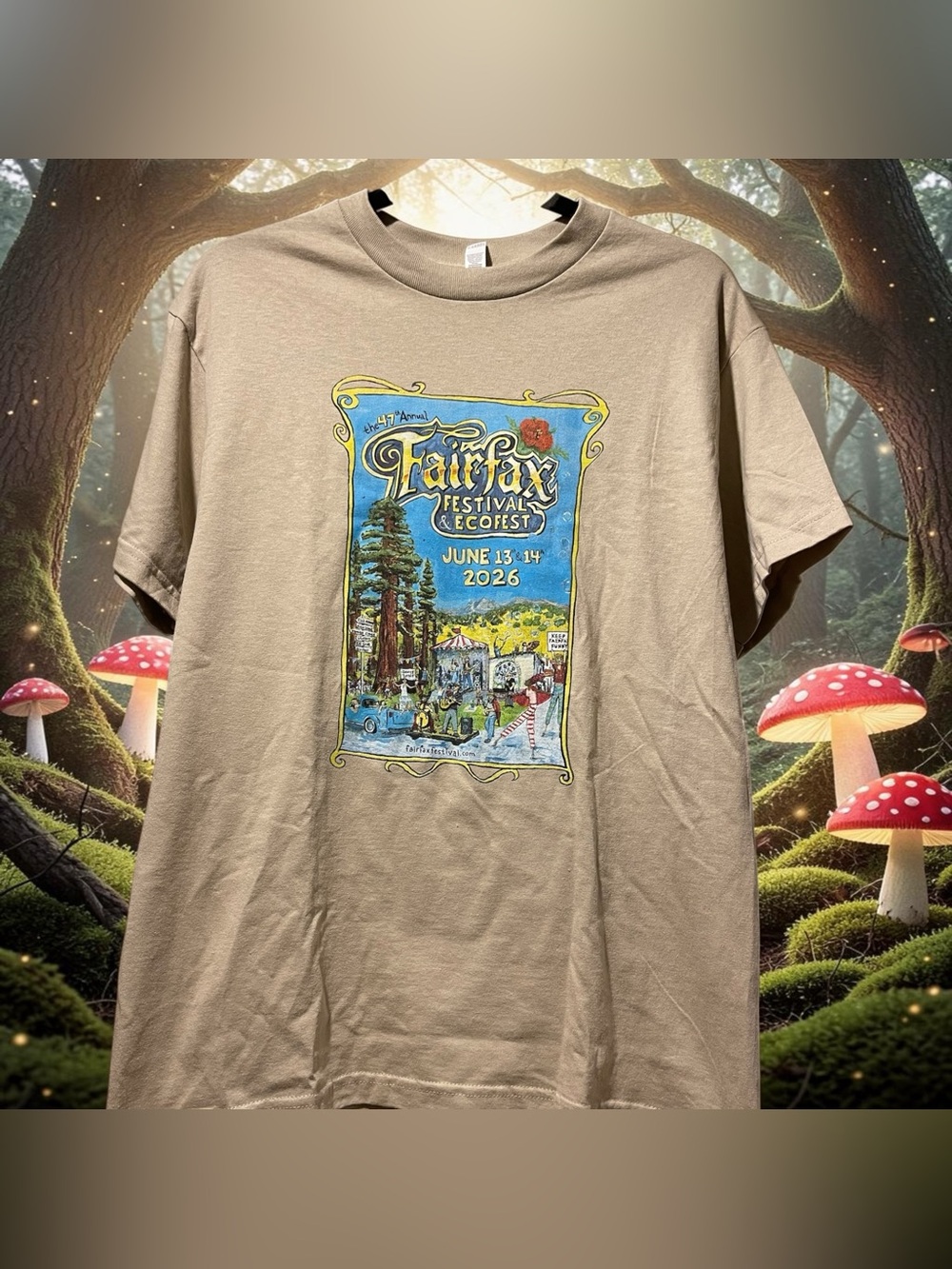 Fairfax Festival & EcoFest Graphic Tee by American Apparel, Tan, Medium, NWOT